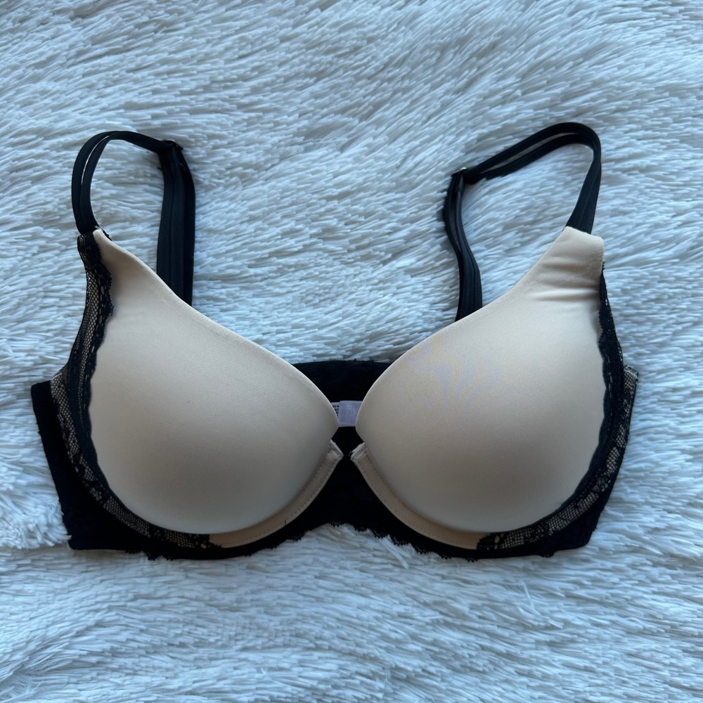 PARISA Push Up Bra Women Beige Black Lace Trim 34DDD